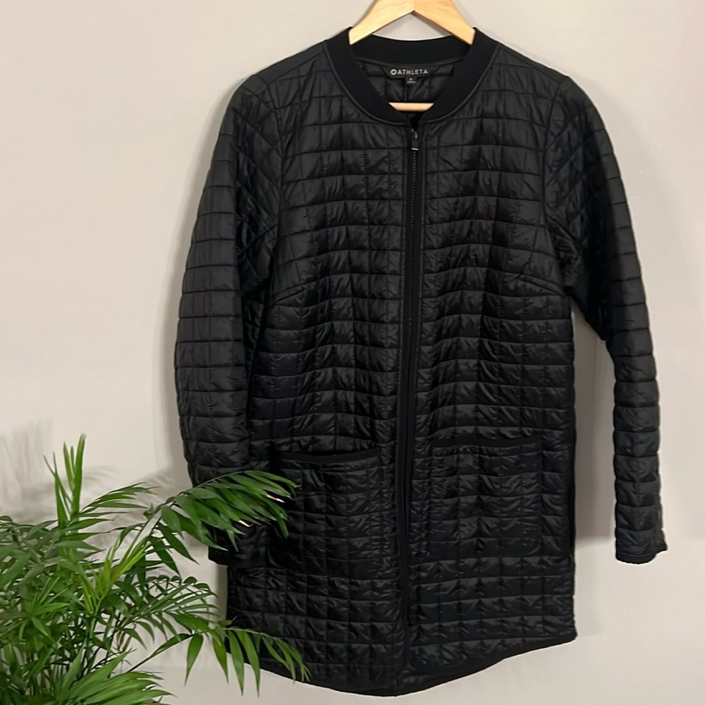 Athleta Quilted Insulated Lightweight Long Chore Style Jacket Black Small